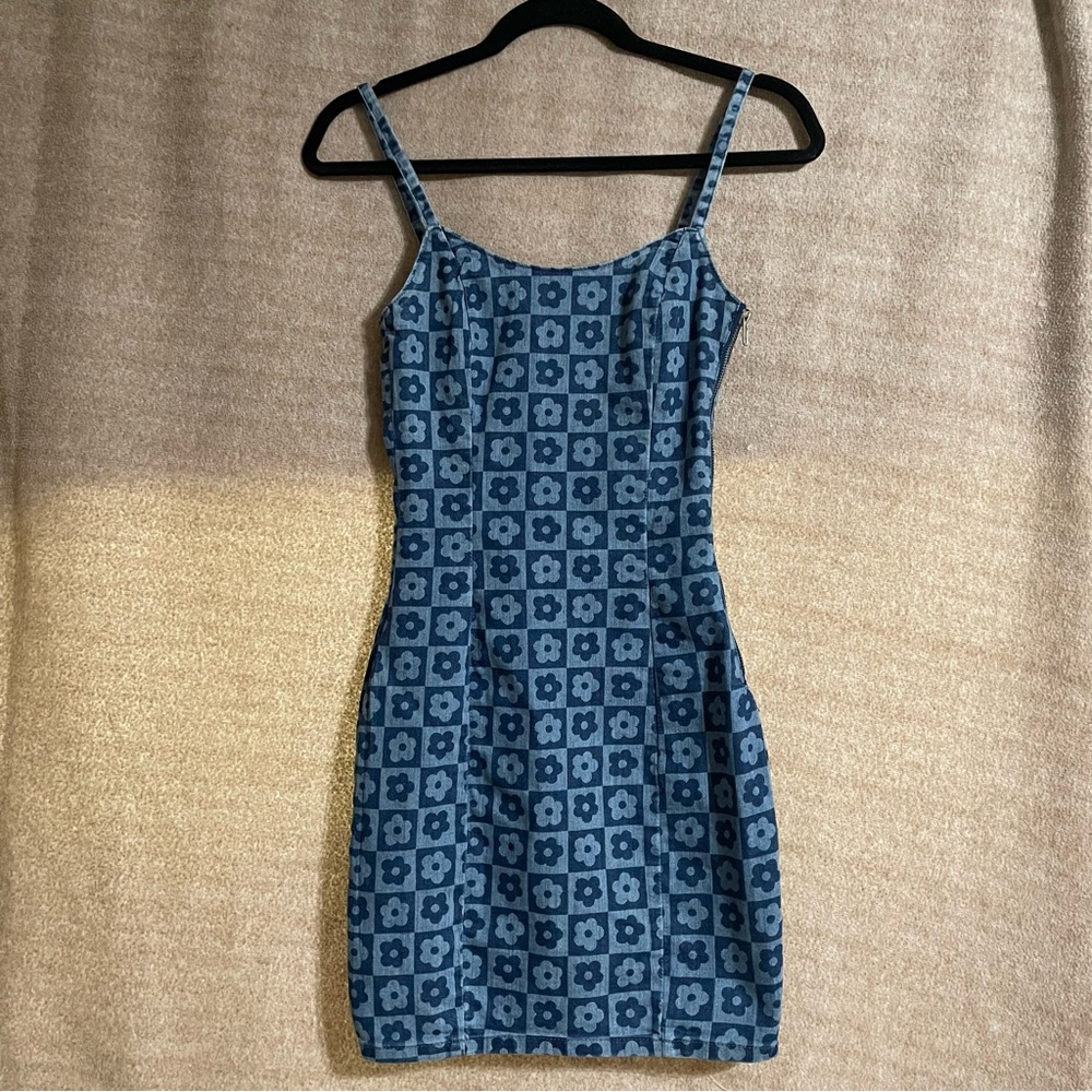 Stretch Denim Flower Check Dress 🌼